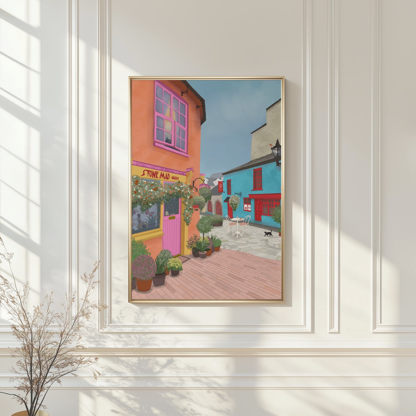kinsale art print colurful illustration featuring stone mad and cafe 